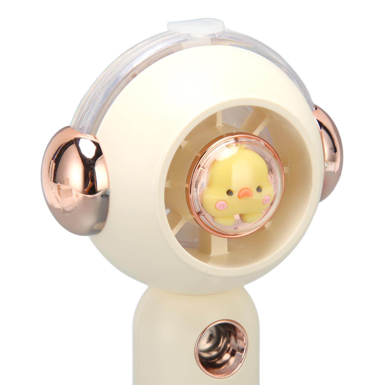 

Handheld Fan Creamy White 3 Speed Mode Mist Spray USB Charge Base Design Mini Portable Fan for Home School Office