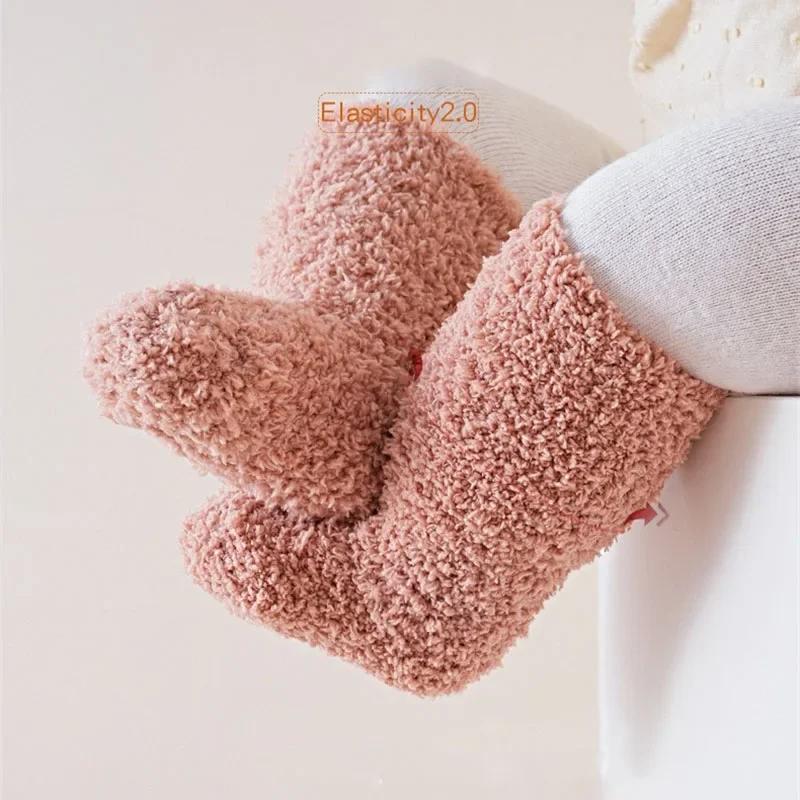 Winter Dick Warm Baby Socken Niedlich Einfarbig Korallen Samt Kinder Boden Strümpfe Neugeborenes Säugling Jungen Mädchen Plüsch Socken 0-5J