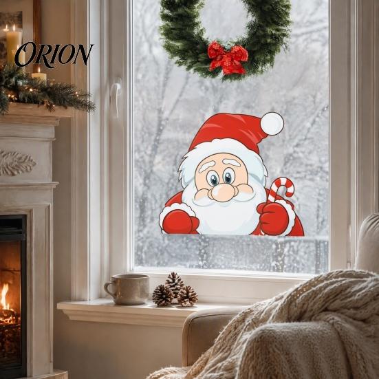 Reusable Winter Window Art Christmas Static Clings, Peeking Santa Reindeer Stickers, Removable Festive Decorations No?Glue Cartoon Decals