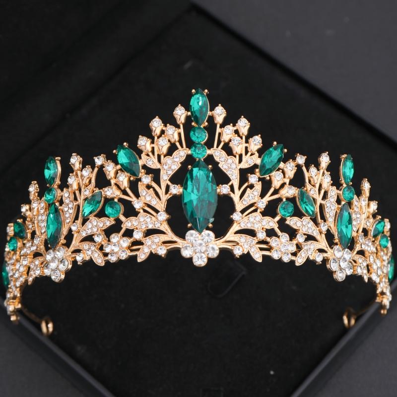 Grüne Kristall Diademe und Kronen Stirnband für Damen Party Strass Krone Braut Hochzeit Haar Accessoires Schmuck Krone Diadem