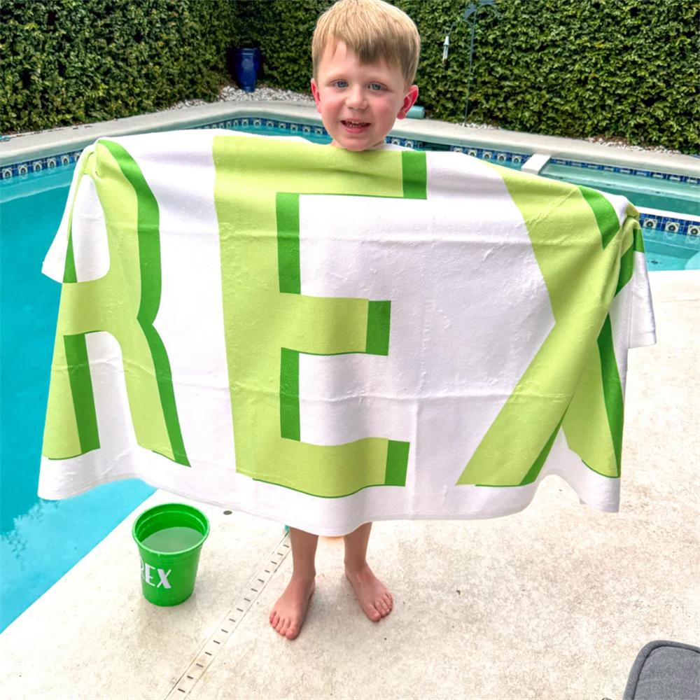 Schattenblock Strandtuch Personalisiert für Kinder, Benutzerdefiniertes Strandtuch, Urlaubstuch, Kindergeburtstagsgeschenk, Pooltuch, Preppy Strand
