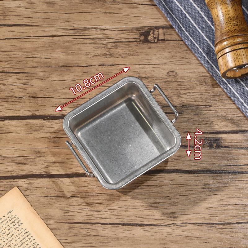 Japanese Style Retro Stainless Steel Square Plate with Ears for Snacks, Dessert, or Fried Chicken