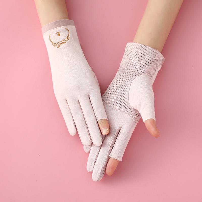Women's Thin Cotton Fingerless Gloves: UV Protection, Non-Slip for Driving, Cycling, Tea Picking, Breathable Summer Wear