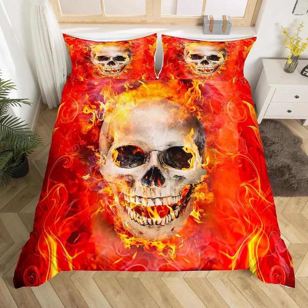 Skull Bedding Duvet Cover Set White and Black Boho Gothic Skull Skeleton Bones Theme Bed Comforter Cover for Adults Decor