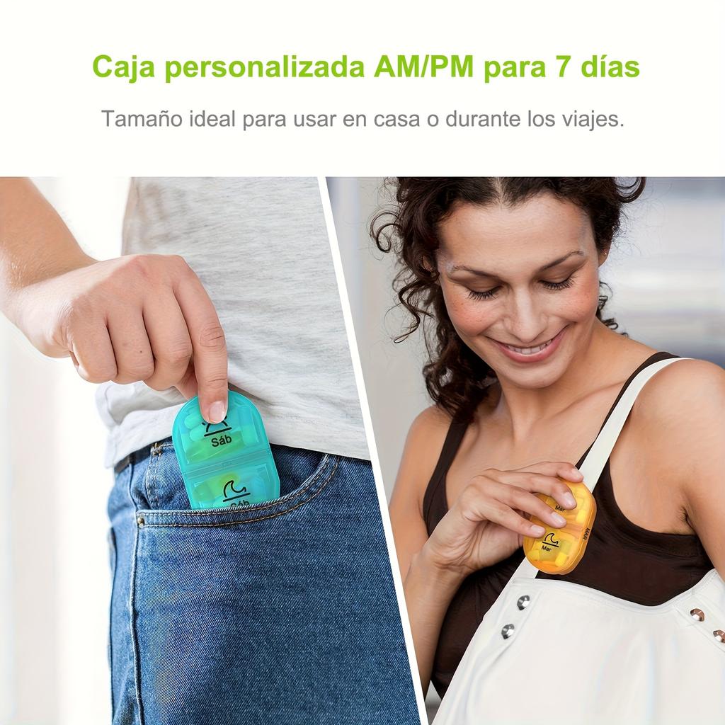 [Spanish Printing] 7 Day Pill/Tablet Box with 2 Compartments, Handy and Moisture Resistant Medicine Box