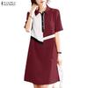 ZANZEA Women Casual Turn Down Collar Short Sleeve Patchwork Dress