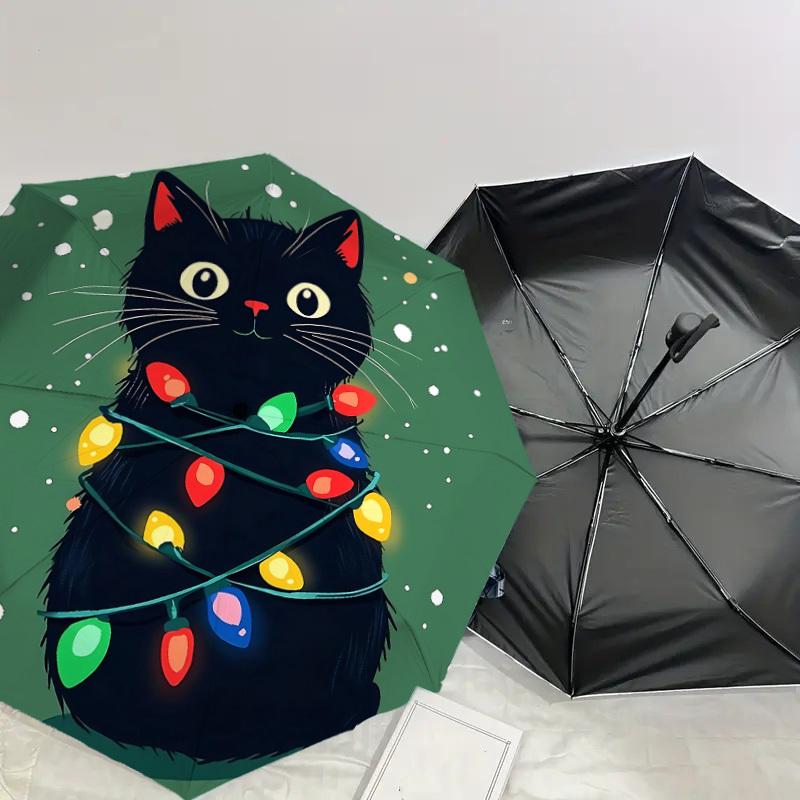 Christmas Cat Lights Umbrella: - Automatic Opening & Closing, A Festive Gift for Outdoor Adventures 130