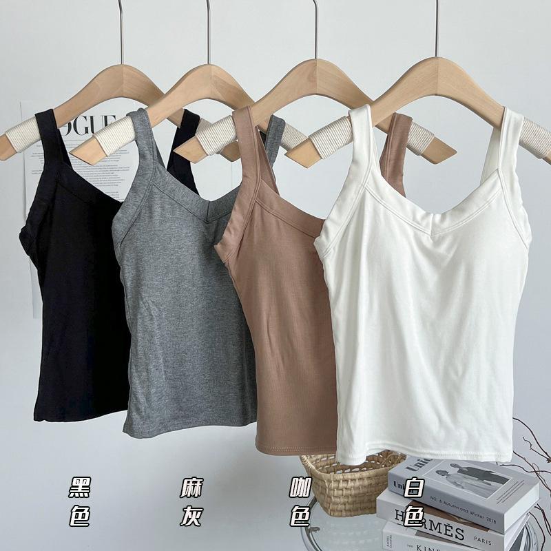 Summer New Style with Chest Cushion Integrated Cup Tank Top for Women Slim Fit and Slimming