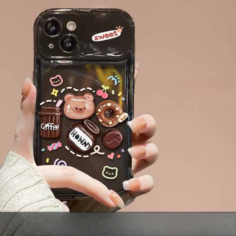 

Подходит для Apple 14promax Чехол для мобильного телефона iPhone 13 Coffee Bear Трехмерная кукла-подвеска Flip Mirror 12 Soft iPhone6P/6SP Universal