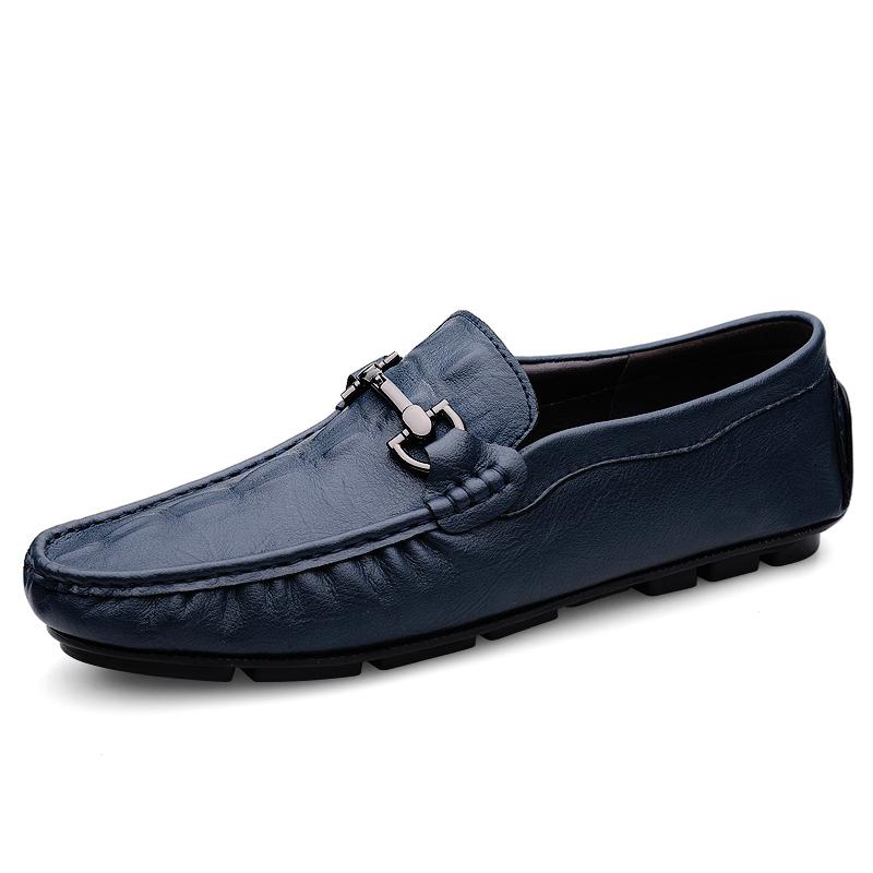 Crocodile Pattern Mens Leisure Walk Shoes Loafers Genuine Leather Casual Shoes Handmade Moccasins Men Comfortable Driving Shoes