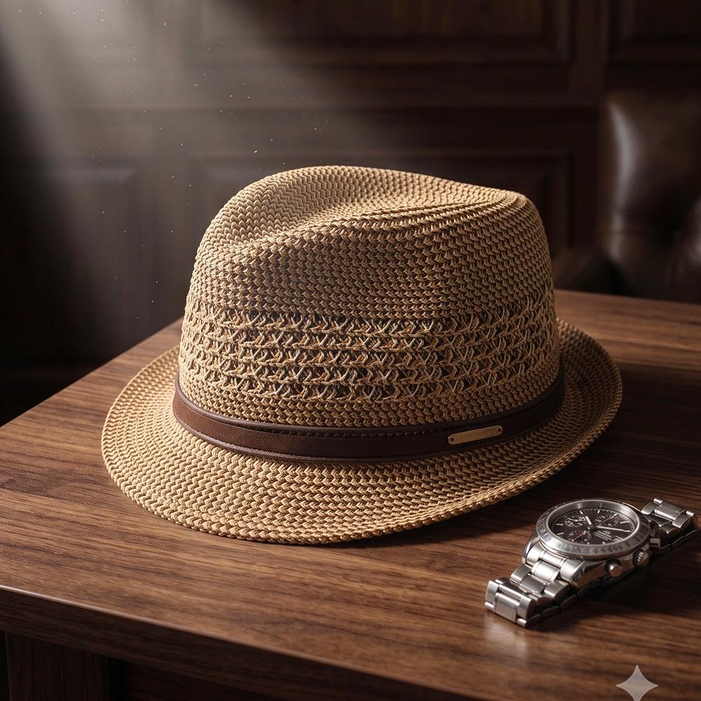 Fedora Estivo da Uomo Stile Coreano Trendy con Testa Larga: Cappello Jazz in Paglia Traspirante Casual per Mezza Età.
