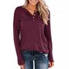 Women Solid Knit Long Sleeve Henley T Shirt Button V Neck Loose Casual Pullover Tops For Spring