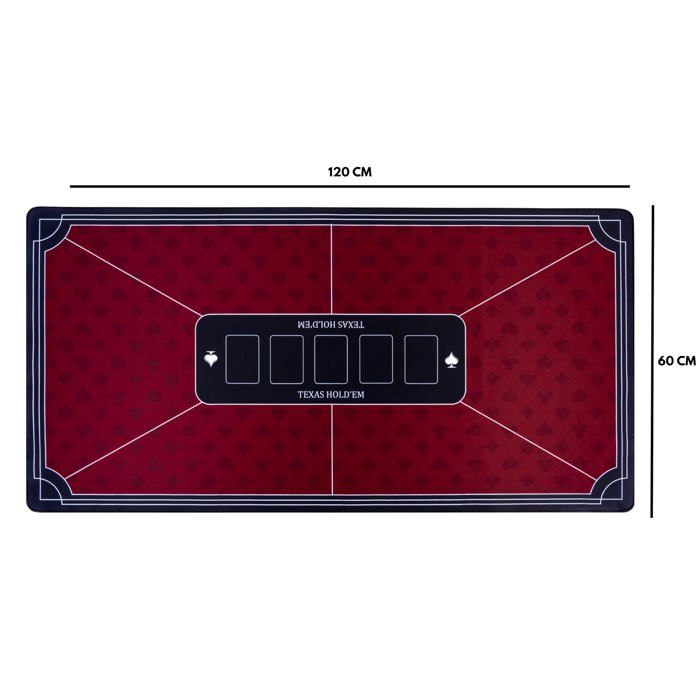 Tapis de Poker Texas Hold’em 118x59 cm Rouge – Tapis Poker Compact Casino Antidérapant Pro 6 à 8 Joueurs Engelhart