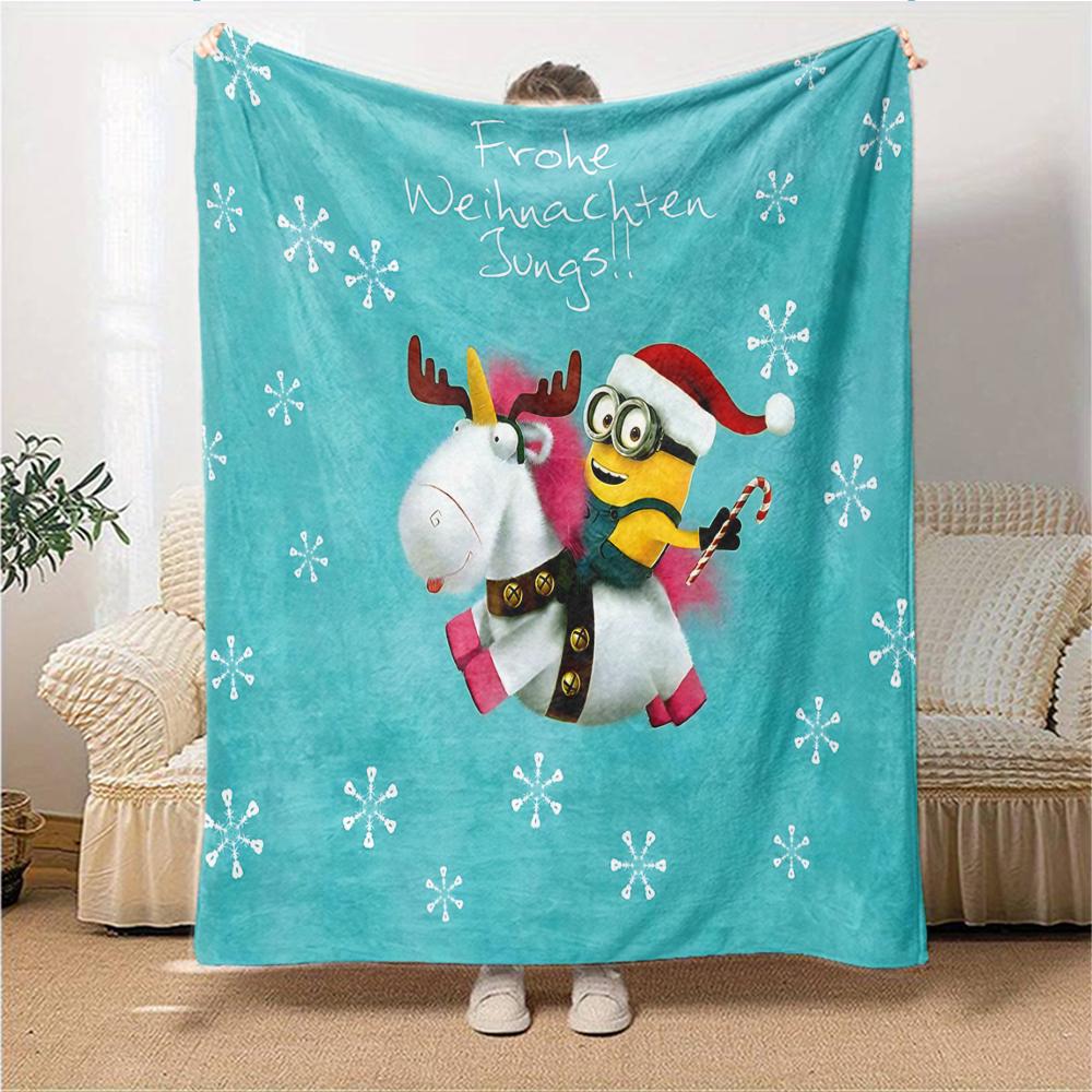 1Pc Christmas Minion Unicorn Blanket Soft Throw Blanket For Home Bedroom Bed Sofa Travel Office Solid Christmas Blanket