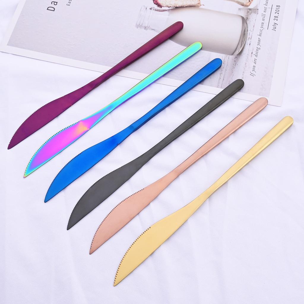 6 PCS Stainless Steel Rainbow Steak Knife Sharp Table Knives Set Restaurant Cutlery Dinner Knife Black Dinnerware Set