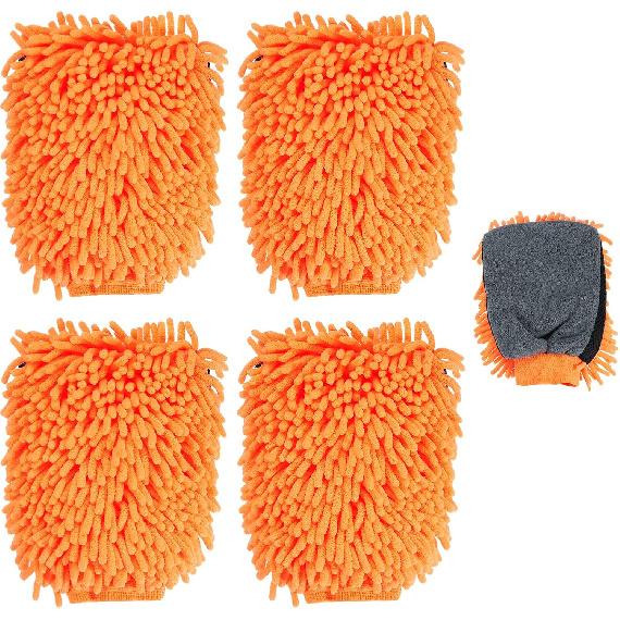 HARFINGTON 4pcs Chenille Microfiber Car Wash Mitts 9.8" x 7.9" Scratch Free Wash Gloves Absorbent Double Sided Plush Cleaning Drying Mitts for Car