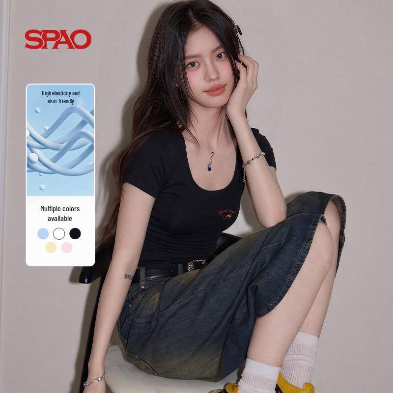 SPAO Women s U-Neck Slim Fit Short Sleeve T-Shirt L