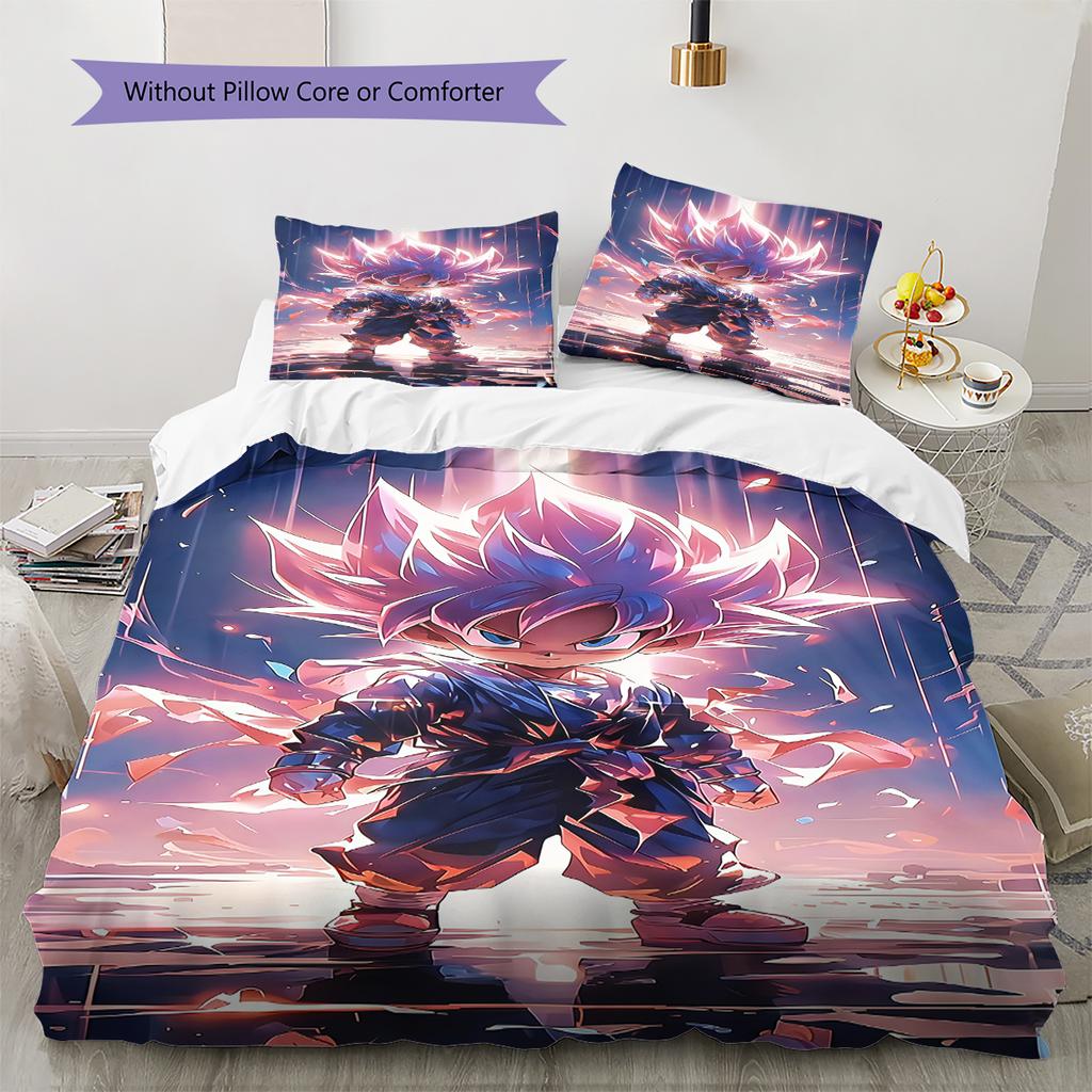 Son Goku Muster Bettwäsche, Steppbett Set Bettbezug Kissenbezug Zuhause Geburtstagsgeschenk (1 Bettbezug + 2 Kissenbezüge, ohne Füllung)
