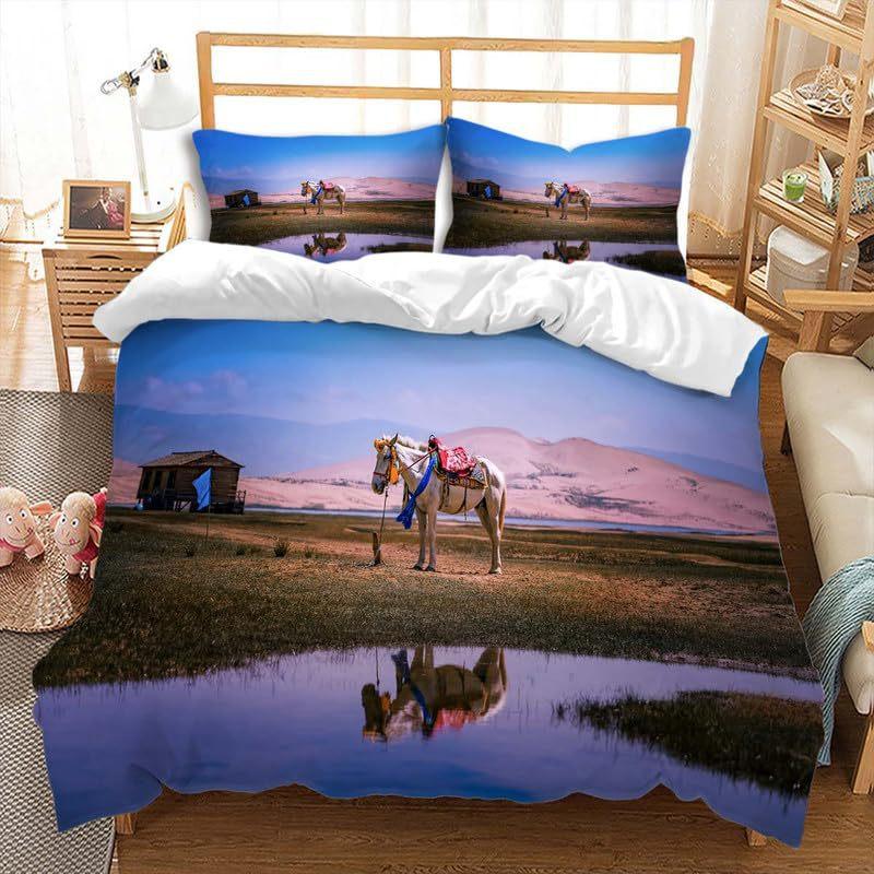 Blue Sky Silver Aircraft Three-Piece Quilt Cover Digital Printing Bedding Set Bed Cover