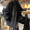 Men Woolen Coat Lapel Long Sleeve Single Breasted Windbreaker Solid Color Loose Fit Mid-length Coat with Pockets Formal Wear