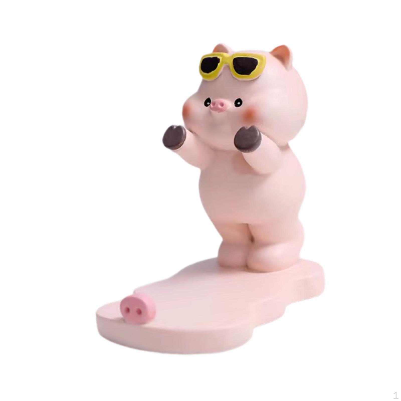 

Милый держатель для телефона в виде свиньи, настольная фигурка из смолы, смартфон With Glasses