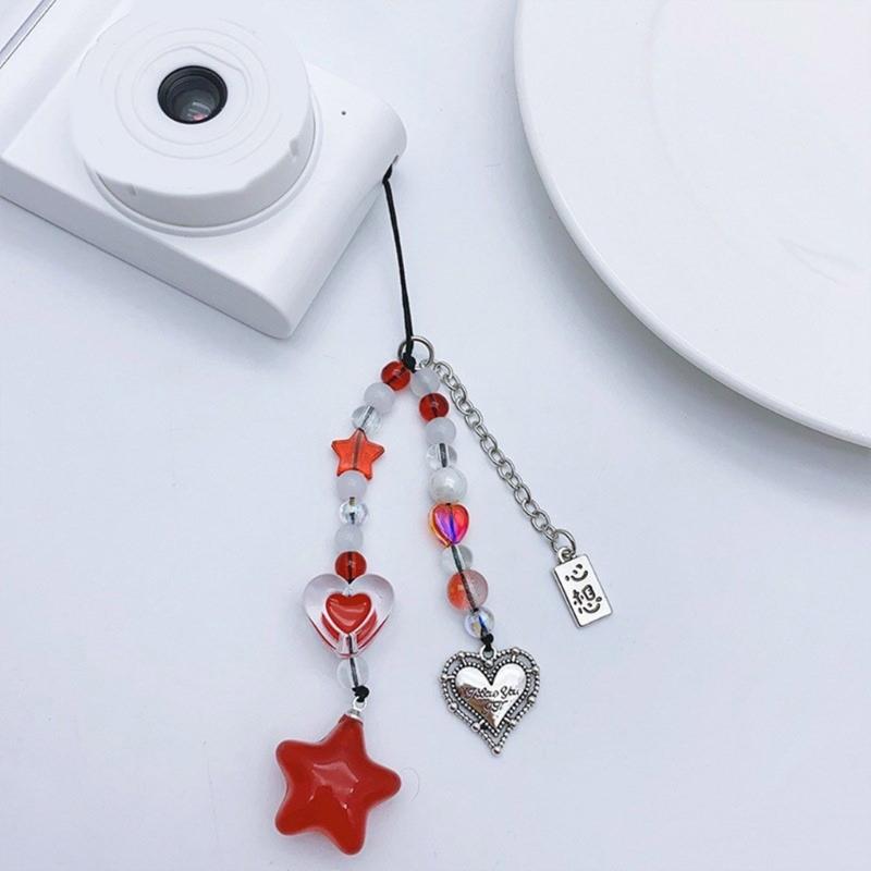 Handmade Beaded Phone Lanyard Star Shape Pendant Strap Detachable Phone Chains Keyring Portable Accessory for Women