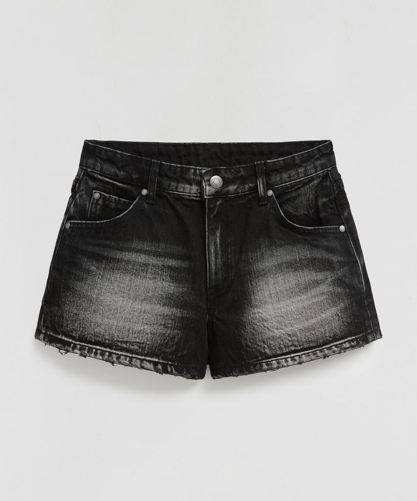 LMOOD WOMEN Raw Denim Shorts Washed Black