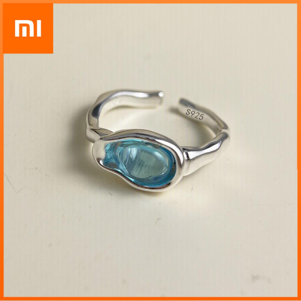 Xiaomi 925 Sterling Silver Rings for Women Couple Minimalist Handmade BLue Stone Ring Fine CZ Jewelry Birthday Gift Prevent Allergy
