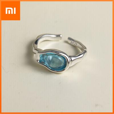 925 Sterling Silver Rings for Women Couple Minimalist Handmade BLue Stone Ring Fine CZ Jewelry Birthday Gift Prevent Allergy