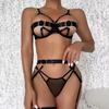 Contrasting color hollowed-out straps, sexy garter panties, perspective sex suit