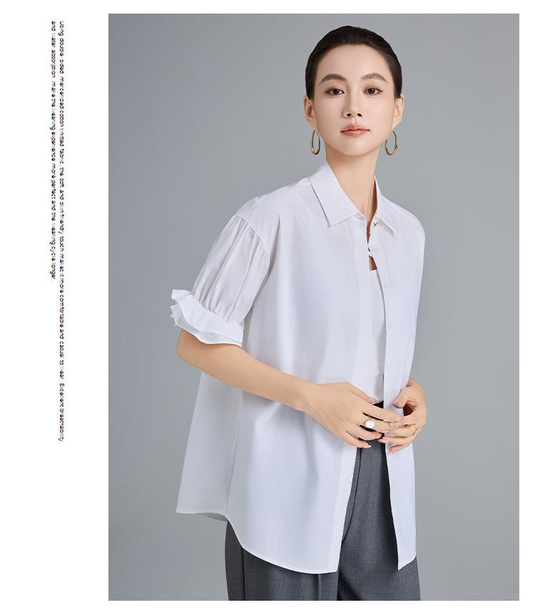 Design inspired shirt with bubble sleeves, simple and versatile women's top