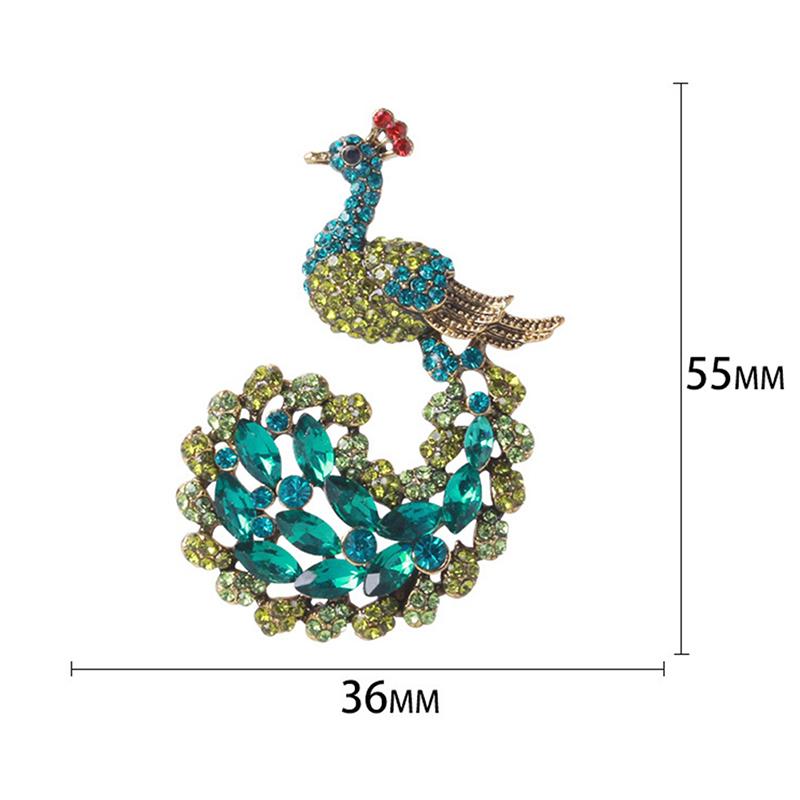 [HF](HS)1Pc Fashion Full Rhinestone Shiny Peacock Brooch Green Rhinestone Peacock Jewelry