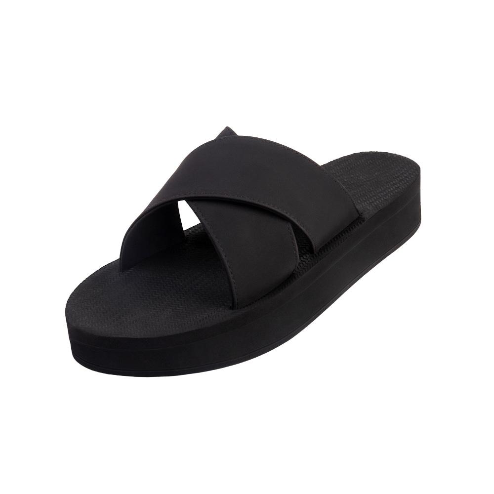 Indosol Black Slide Slipper Platform Cross Slide Platform Cross Slide - Black (W4-5)