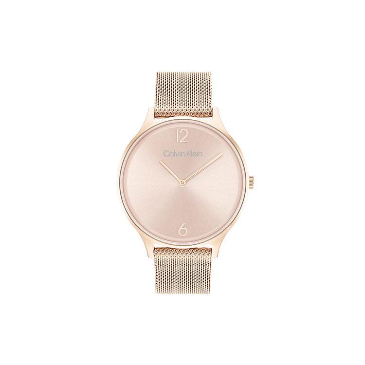 Calvin Klein Quartz Watch 36Mm Rose Gold Dial Fashion Minimalist Double Needle Sunburst Dial Milan Strap 30M Waterproof Women watches 25200002 Regular Watch Box,Pink Watch Dial 25200002