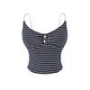 Women's Designer Slim-Fit Black Striped Camisole with Padded Bust - Chest-Enhancing Summer Knit Tank Top