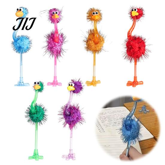 Cute Desk Decoration Pens Cartoon Ostrich Plastic Ballpoint Pens, Funny Freestanding Pen, 0.5mm Pen Tip, Plush Fluffy Ball Furry Writing for Students