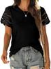 Women's Summer New Floral Lace Patchwork Short Sleeve T-Shirt Crew Neck Slim Fit Top