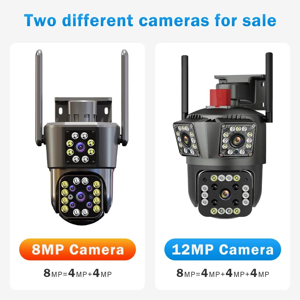 2026 New WiFi 6K 12MP PTZ IP Camera Three Screens Security Protection Motion Human Detection Outdoor IP CCTV Survalance Smart Home