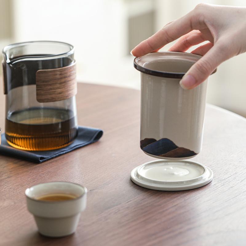 Mountains And Rivers Travel Tea Set Portable One Pot Four Cups Express Cup Outdoor Business Trip Accompanying Gift Tea Set