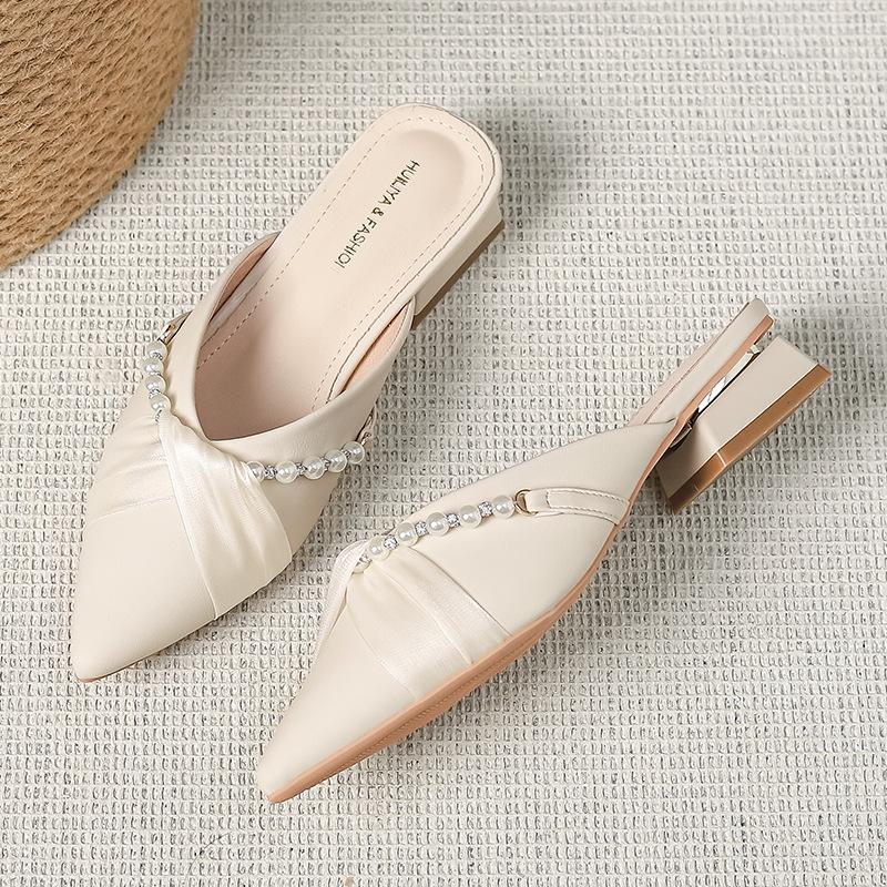 

2025 весна и лето новая обувь женская полушлепка фея ветер сумка голова сандалии острый носок толстый каблук женская обувь Y6011-22 40