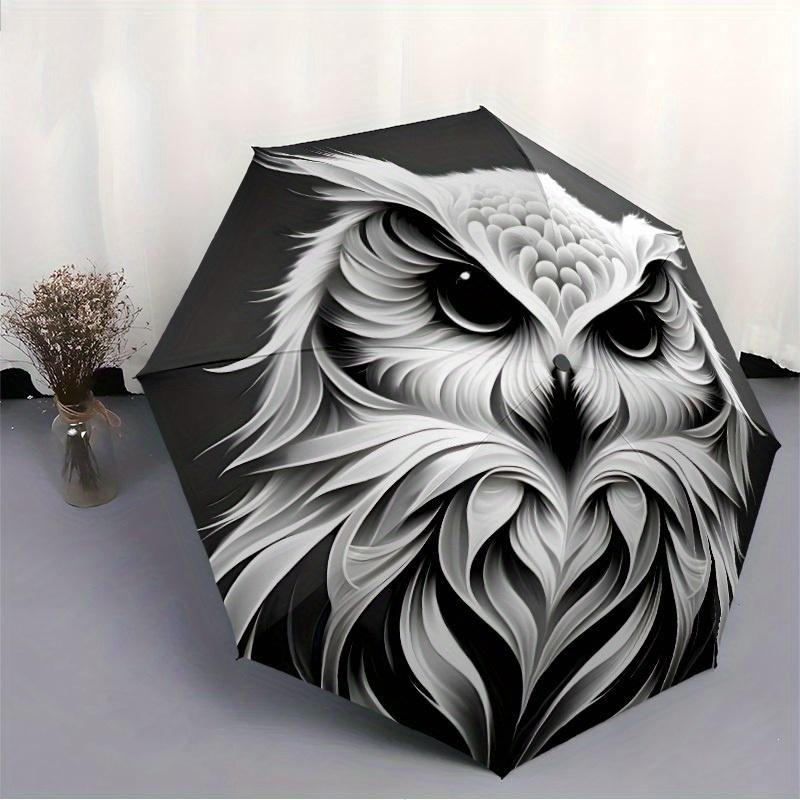 1pc Owl Face Artwork Automatic Open/close Folding Umbrella, Compact Portable Travel Umbrella,Durable Construction Yy250814146