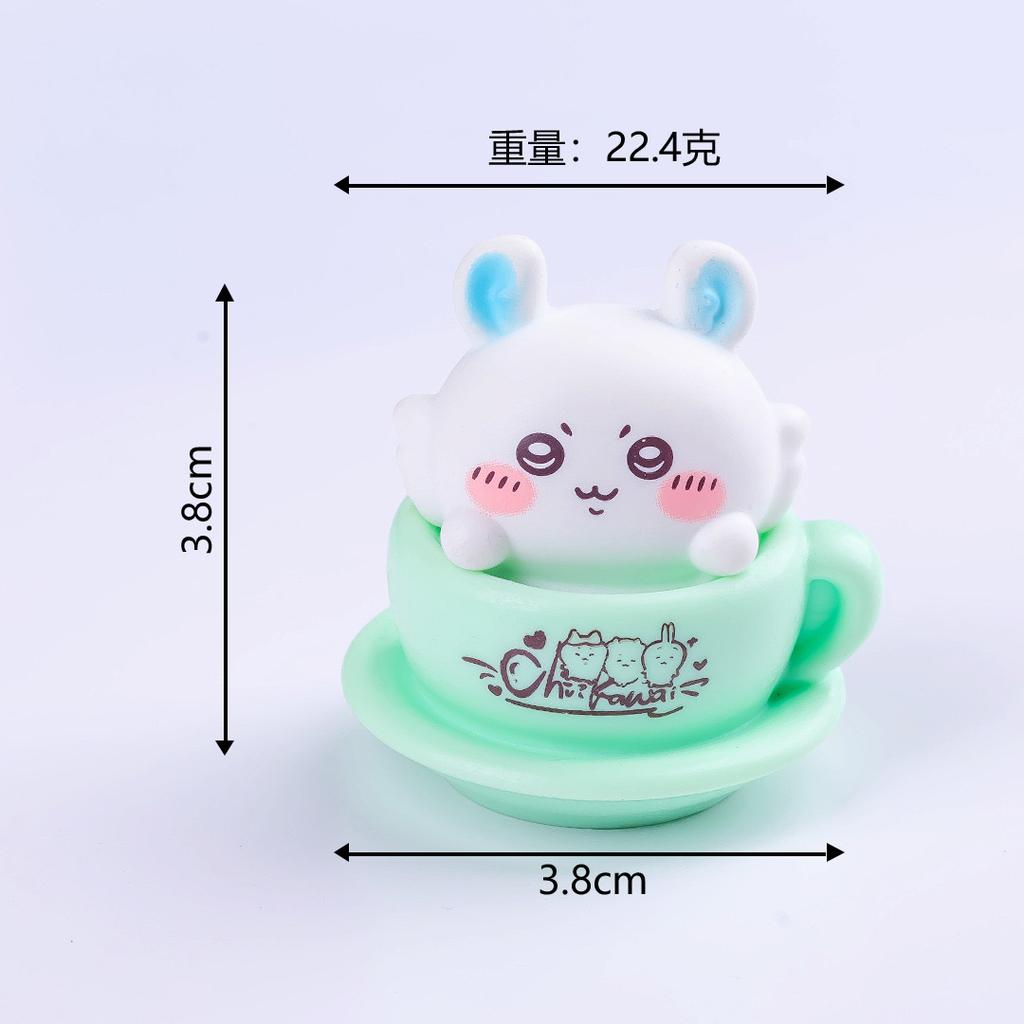 Cute Chiikawa Figures Mini Teacup Toy Set Hachiware Usagi Momonga Lion Desk Decoration Collectible Kawaii Ornaments Gift