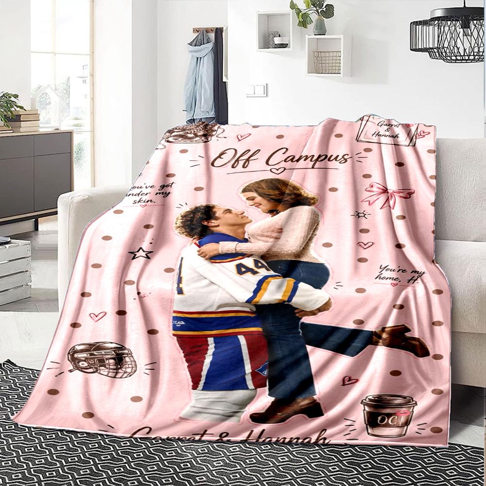 Off‑Campus Book Couple Hockey Theme Print Fleece Blanket Soft Warm Throw Blanket Sofa Couch Bed Home Decor For Book Lovers