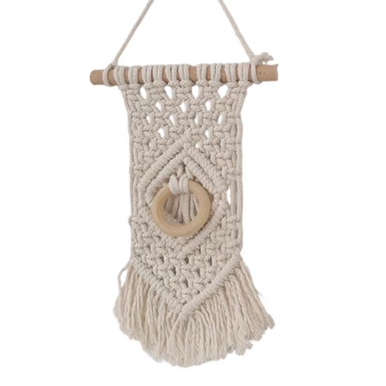Boho geflochtenes Wandbehang, Geometrischer Wandbehang, Geknüpfter Baumwollseil Wandbehang mit Quasten für Zuhause Schlafzimmer Kinderzimmer Eingangsbereich Wandkunst
