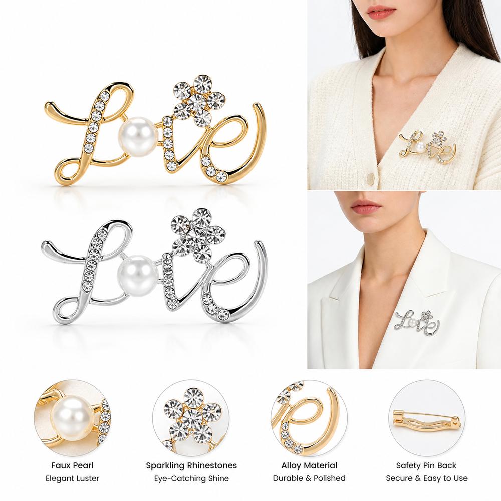 Faux Pearl Love Letter Brooch Decorative Brooch Pins New Lapel Pin Coats Jackets Hats