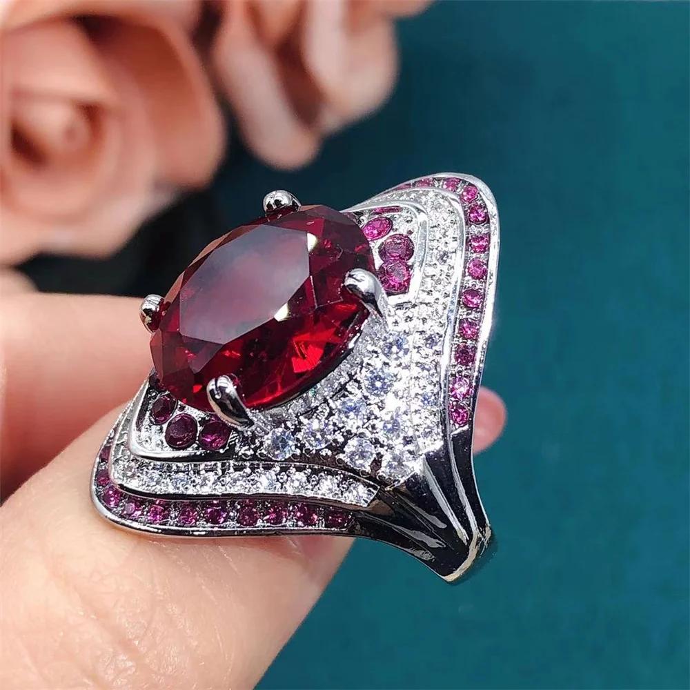 2026 New Red Corundum Ring Women's Super Large Zircon Light Luxury Fashion Party Zircon Dove Egg Shiny Wholesale