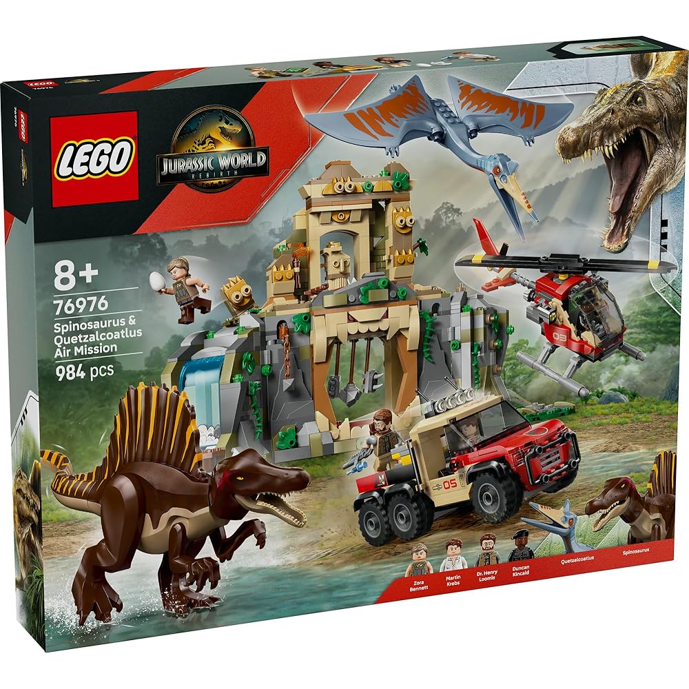 LEGO Jurassic World Spinosaurus and Quetzalcoatlus Aerial Mission Building Toy for Kids Ages 8-10