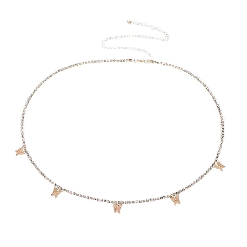 Women's Rhinestone Chain Fashionable Versatile Butterfly Pants Chain Belt Hot Girl Decorative Skirt Ins Trousers Belt