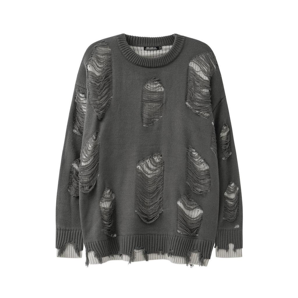 TIDE CARD LOG Nadměrný roztrhaný streetwearový svetr ve stylu dvoudílného kompletu pro muže a ženy