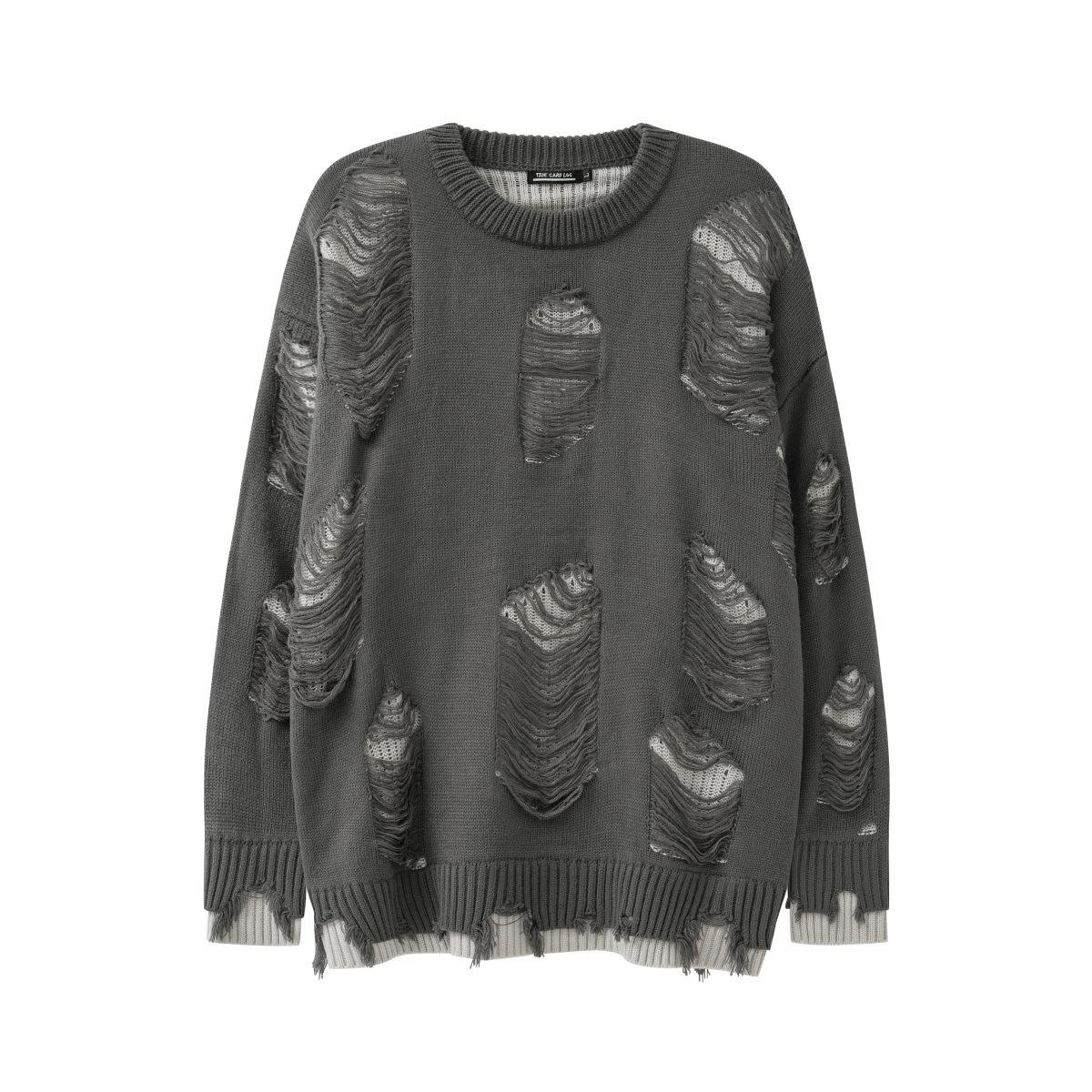 

Світшот оверсайз у вуличному стилі з рваним ефектом, що складається з двох частин, від TIDE CARD LOG для чоловіків та жінок L сірий колір